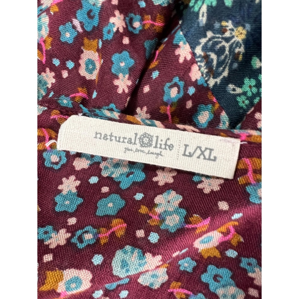 Natural Life Floral Kimono Wrap Burgundy Navy Boho Mixed Print L/XL - Picture 7 of 7
